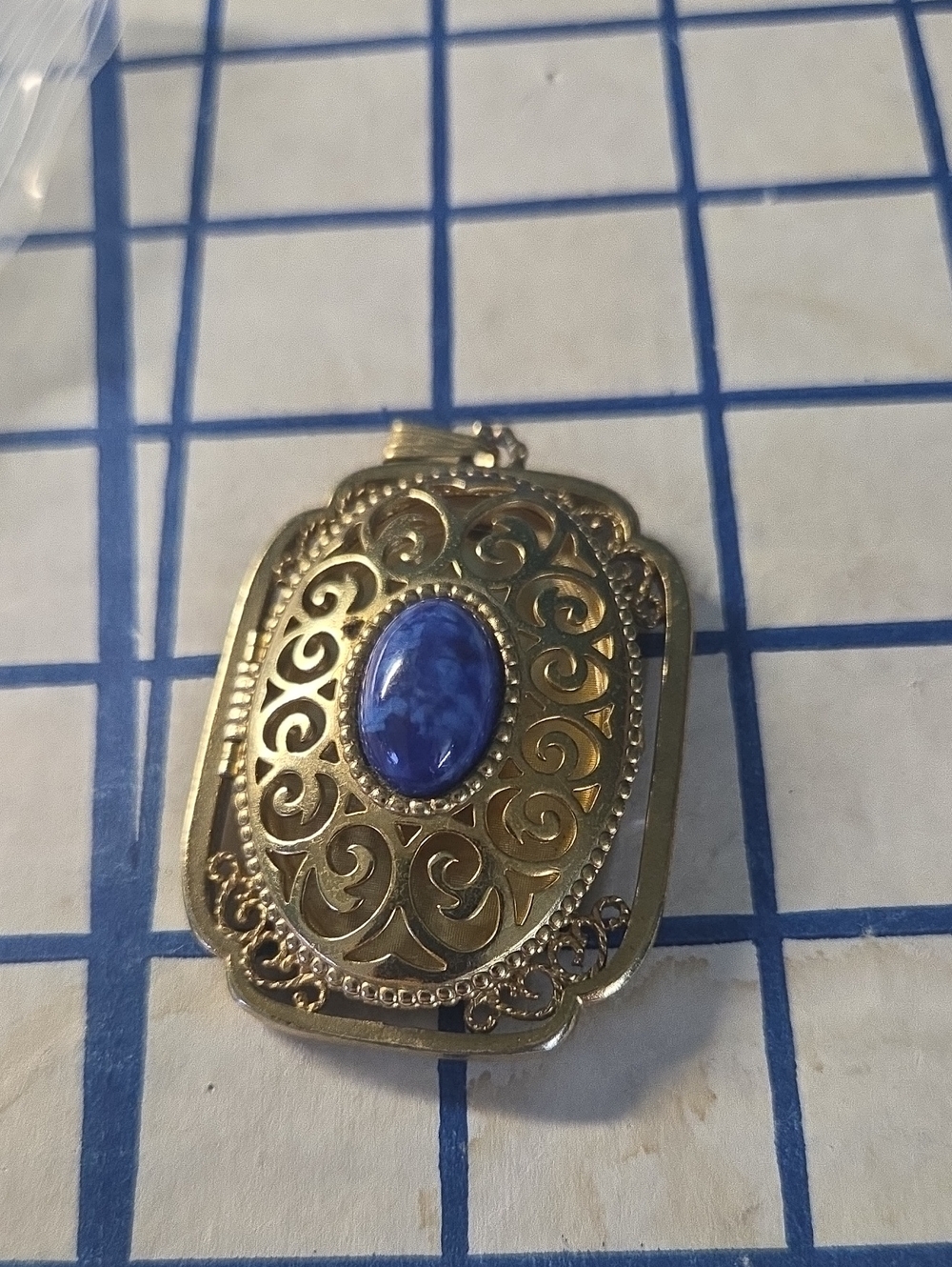 Gold-Tone Ornate Oval Locket Pendant - Women Accessories